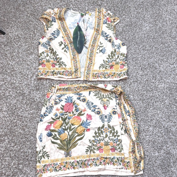FARM Rio Dresses & Skirts - Farm Rio Tropical Floral Print Embroidered Top & Wrap Skirt Set‎ Women's Large